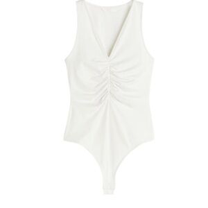 White Sleeveless Ruched Bodysuit